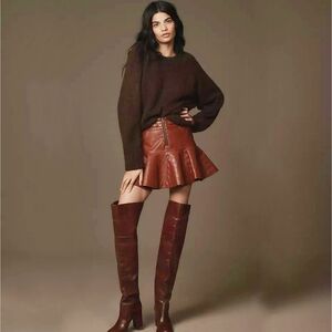 Anthropologie Pilcro Fit-and-Flare Faux-Leather Mini Skirt